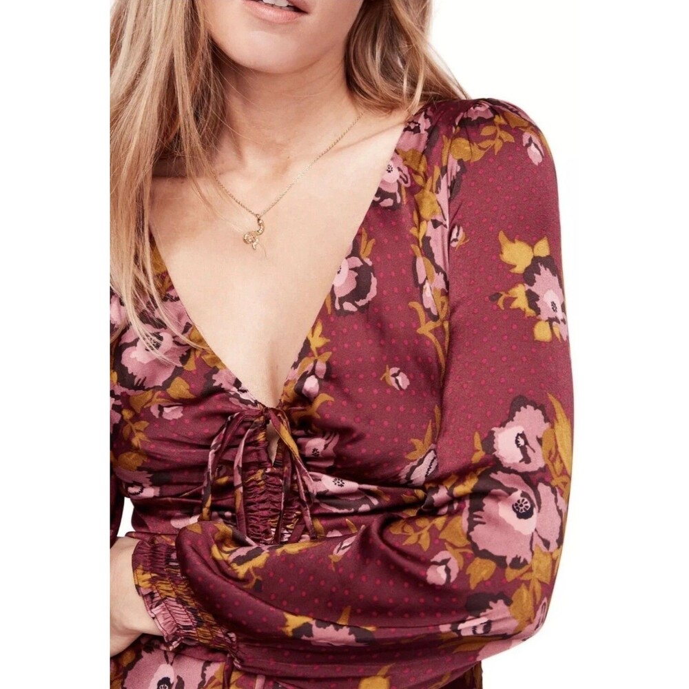 Free People Dress Morning Light Mini Purple Floral Keyhole sz10 Whimsy Fairy EUC - Picture 6 of 16